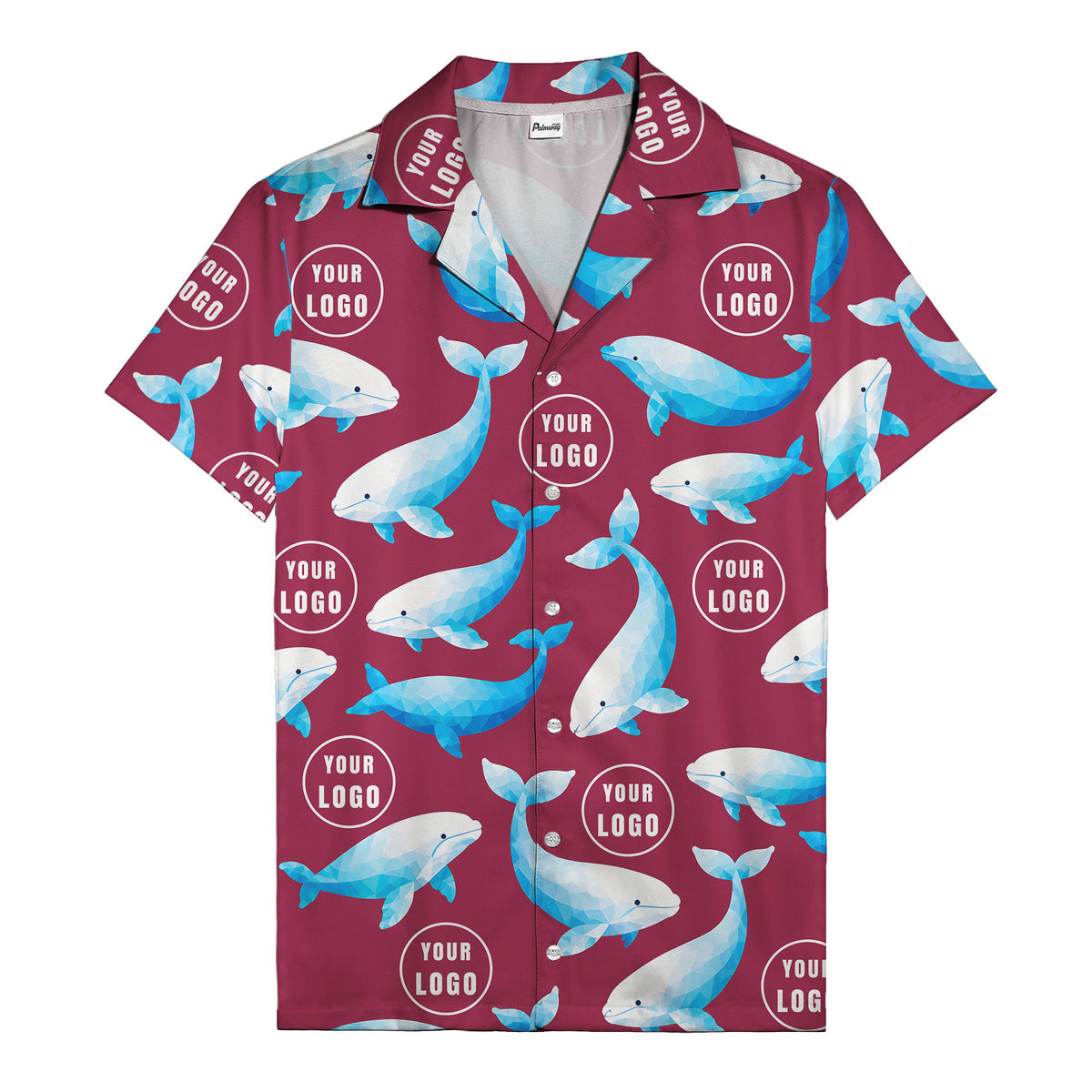 geometric beluga whales & custom logo circles hawaiian shirt for oceanic adventures