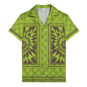 geometric palm leaves checkerboard border hawaiian shirt for men