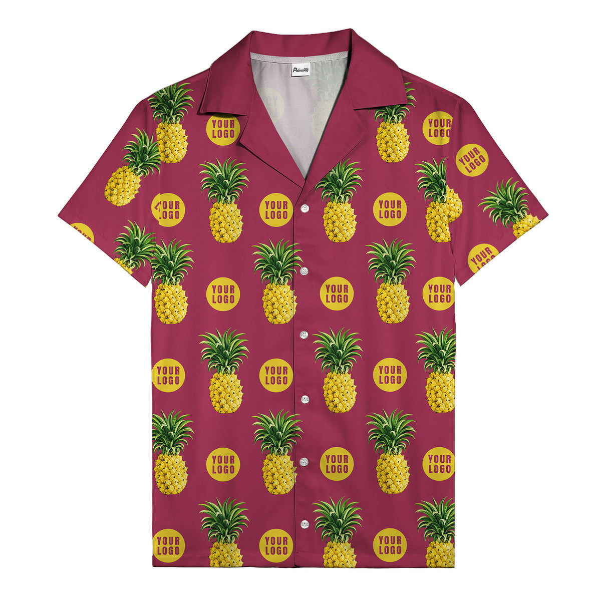 golden pineapple repeat & custom logo circles black hawaiian shirt