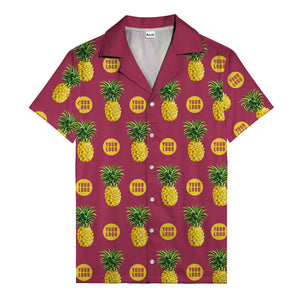 golden pineapple repeat & custom logo circles black hawaiian shirt