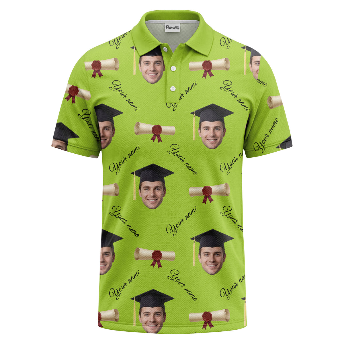 graduation caps & diploma scrolls over personalized faces polo shirt