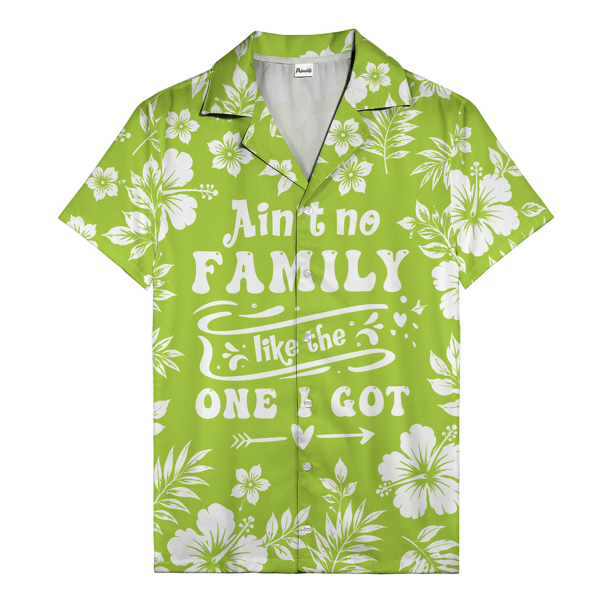 graphic white hibiscus & leaf family tribute hawaiian shirt