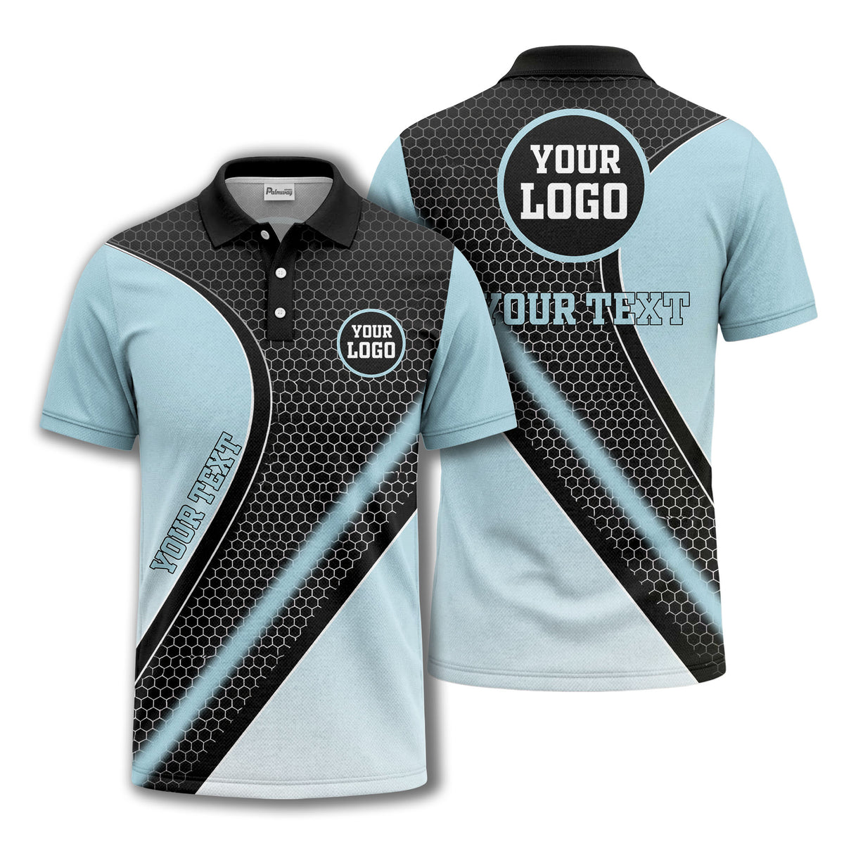 hexagonal gradient geometric print with customizable logo polo shirt