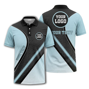 hexagonal gradient geometric print with customizable logo polo shirt