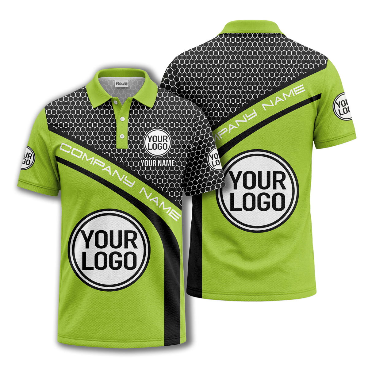 hexagonal grid monogram logo corporate polo shirt for men