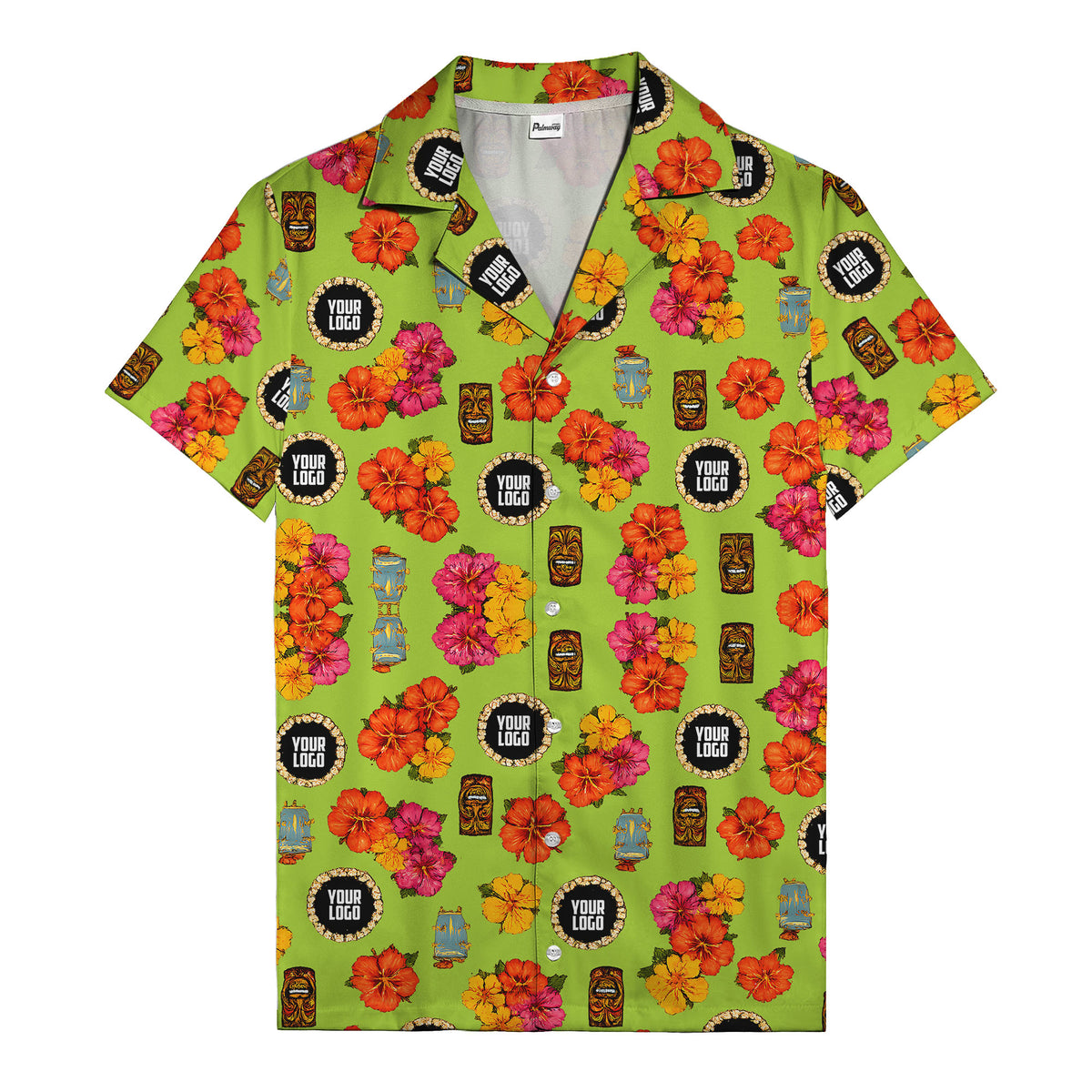 hibiscus & tiki masks all-over print hawaiian shirt for beach getaway