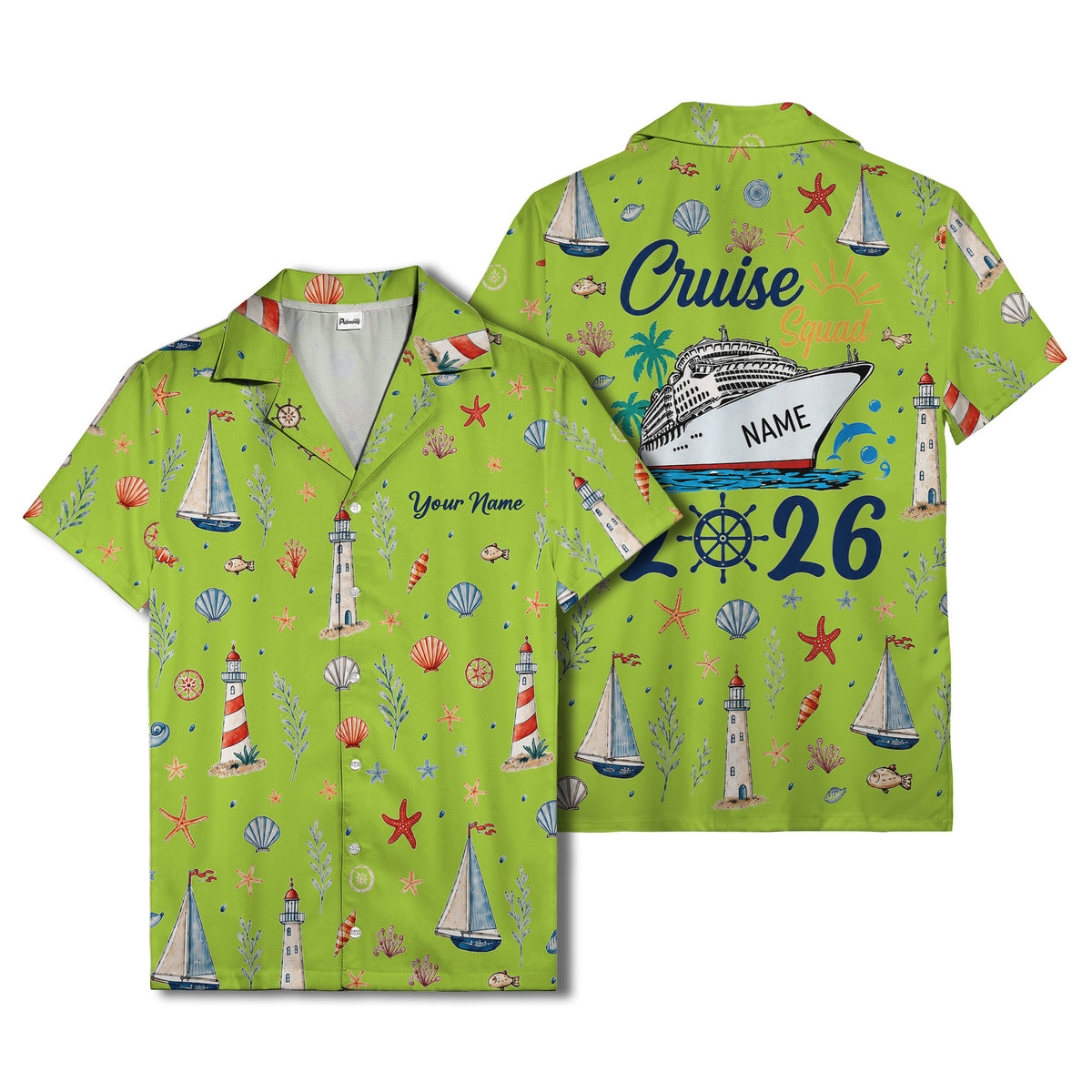 lighthouses sailboats seashells watercolor nautical hawaiian shirt for men