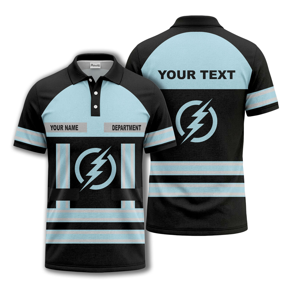lightning bolt emblem & stripes corporate polo shirt
