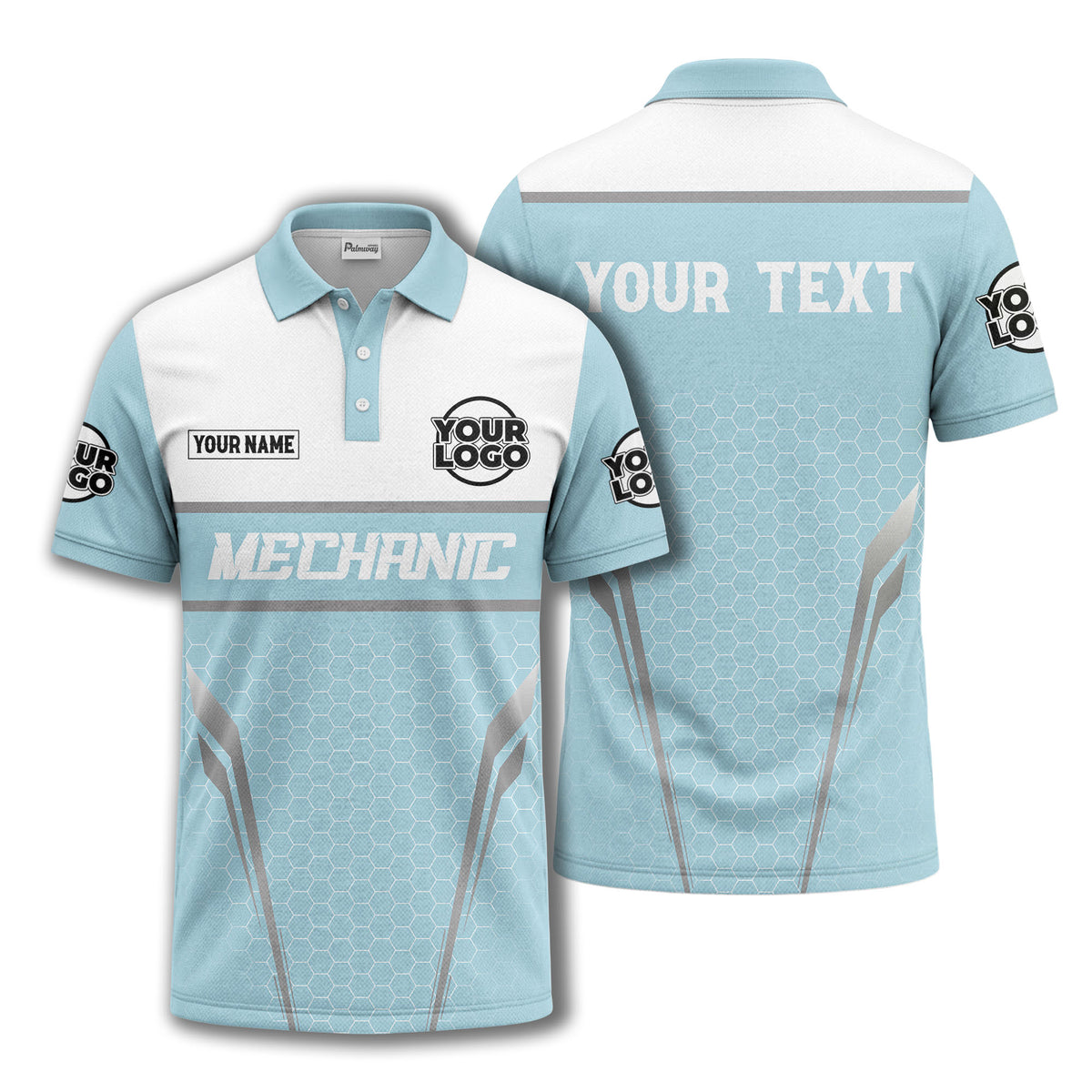 mechanic hexagon geometric pattern corporate uniform custom polo shirt
