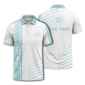 modern vertical stripe & dashed line graphic custom text logo polo shirt