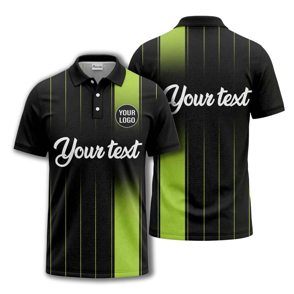 monochrome gradient vertical stripes with custom logo text polo shirt