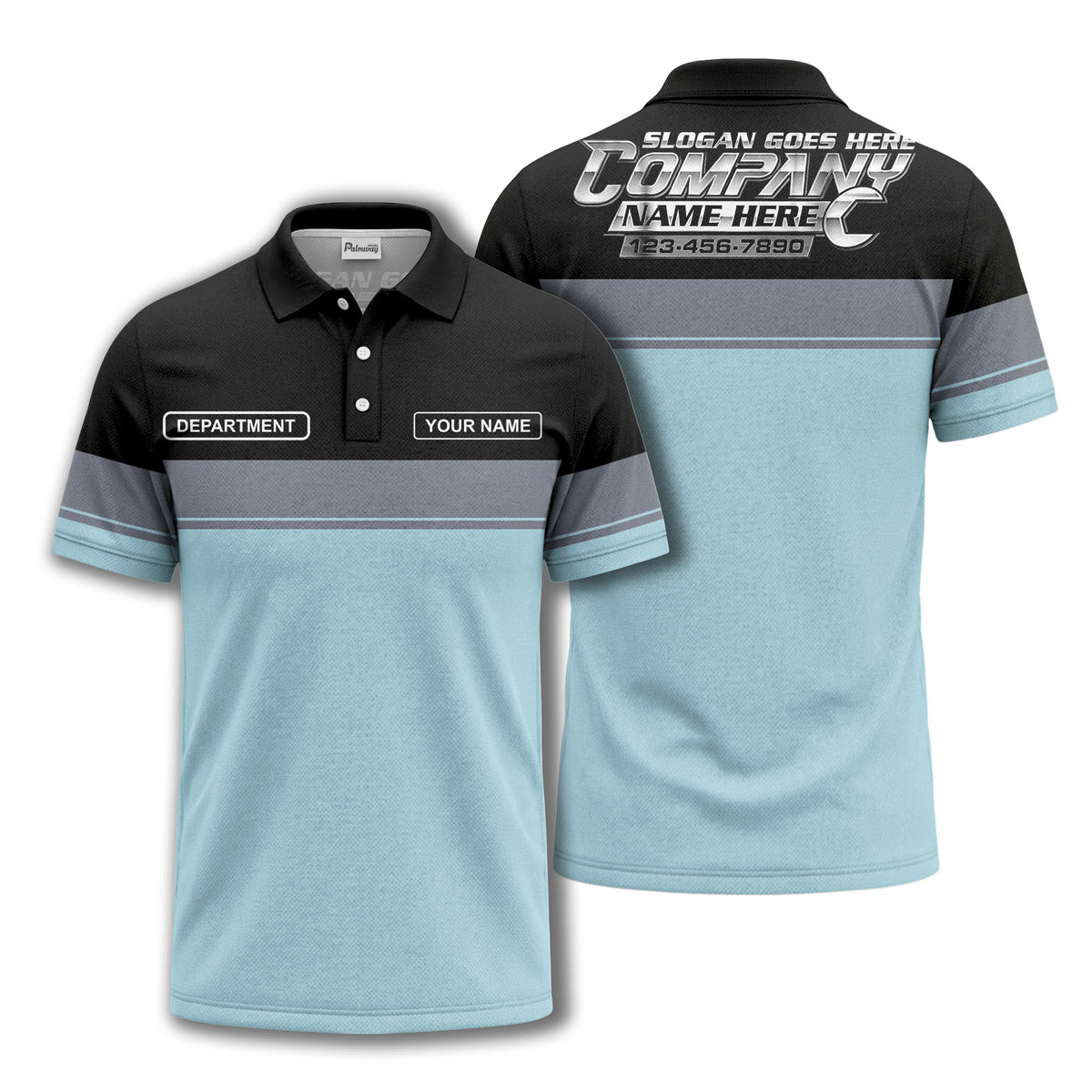 personalized department name gray stripe polo shirt for teams