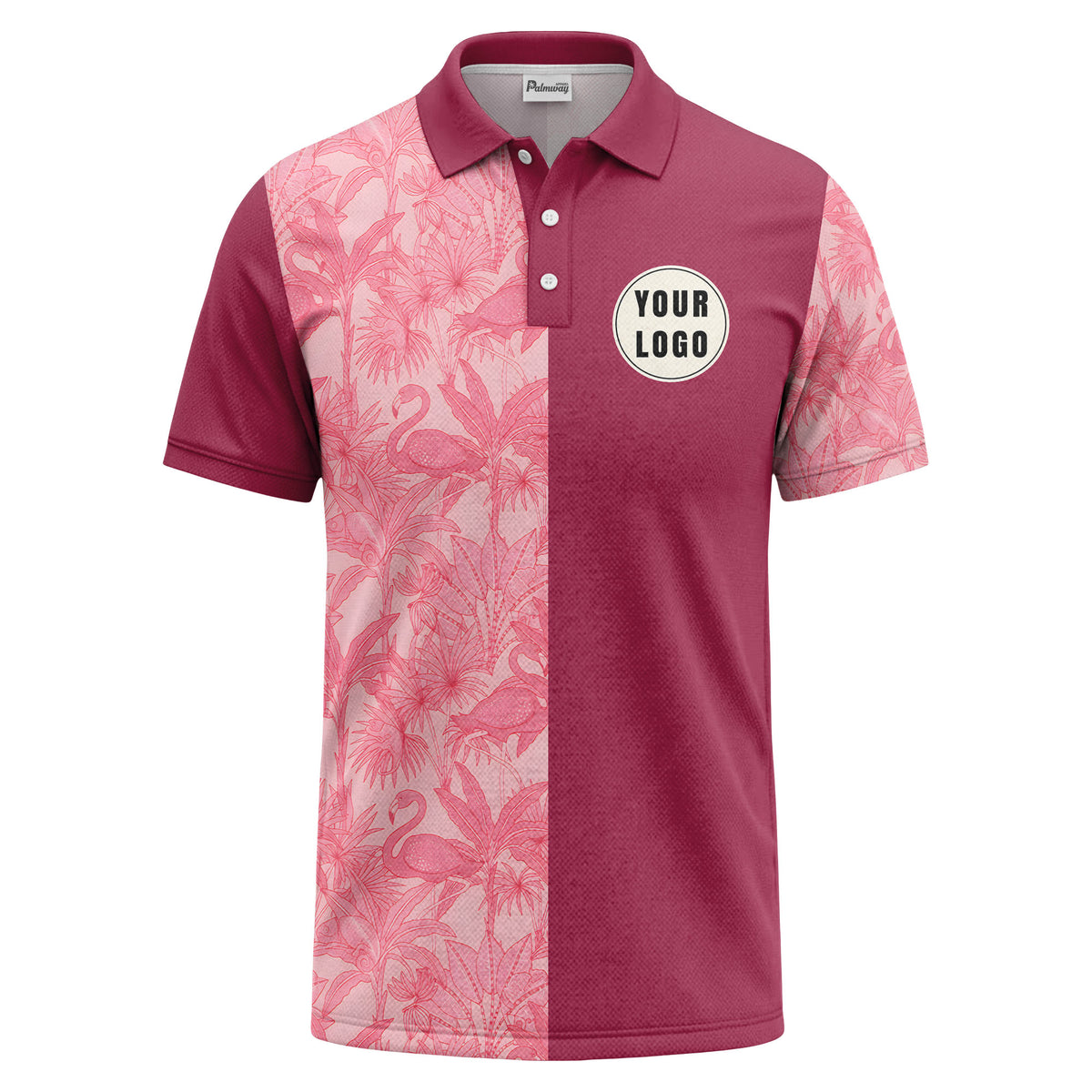 pink flamingo & tropical leaves patterned hawaiian shirt polo shirt