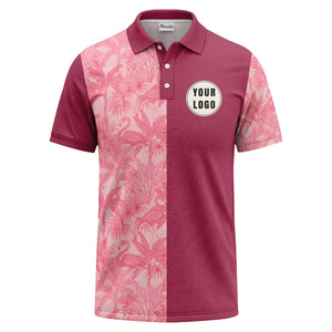 pink flamingo & tropical leaves patterned hawaiian shirt polo shirt