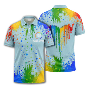 rainbow paint splatter custom logo personalized polo shirt