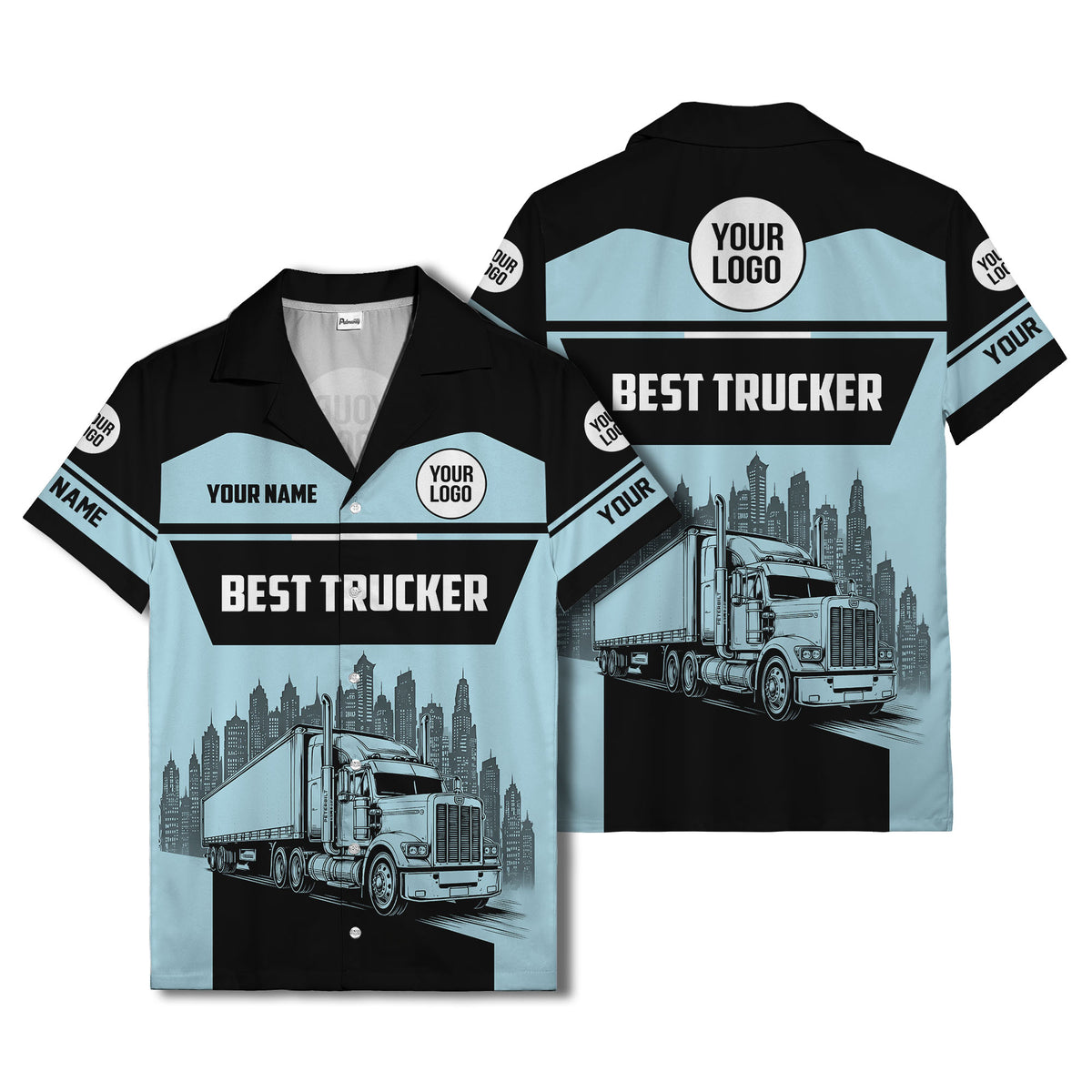 semi-truck cityscape hawaiian shirt for road-warrior professionals