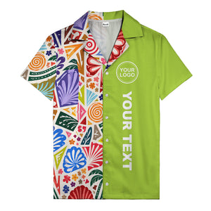 spiral motifs palm leaves hibiscus geometric hawaiian shirt for men