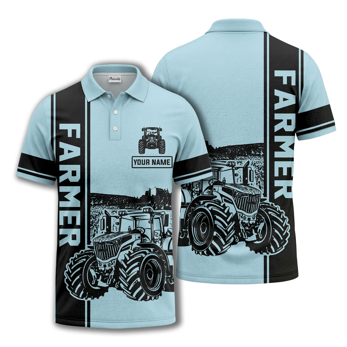 tractor farm scene graphic illustration polo shirt for men