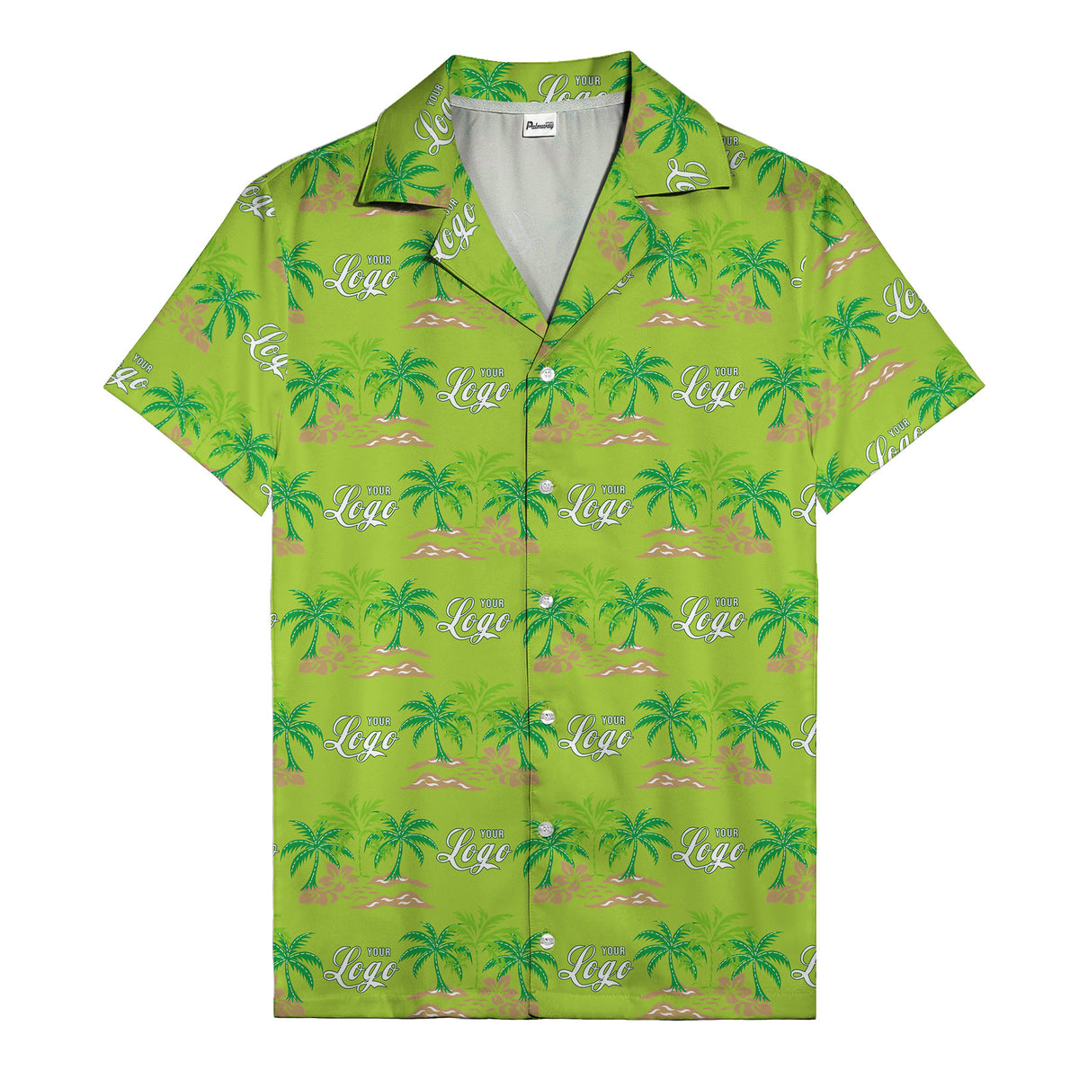 vintage palm tree oasis with monogrammed logo repeat hawaiian shirt