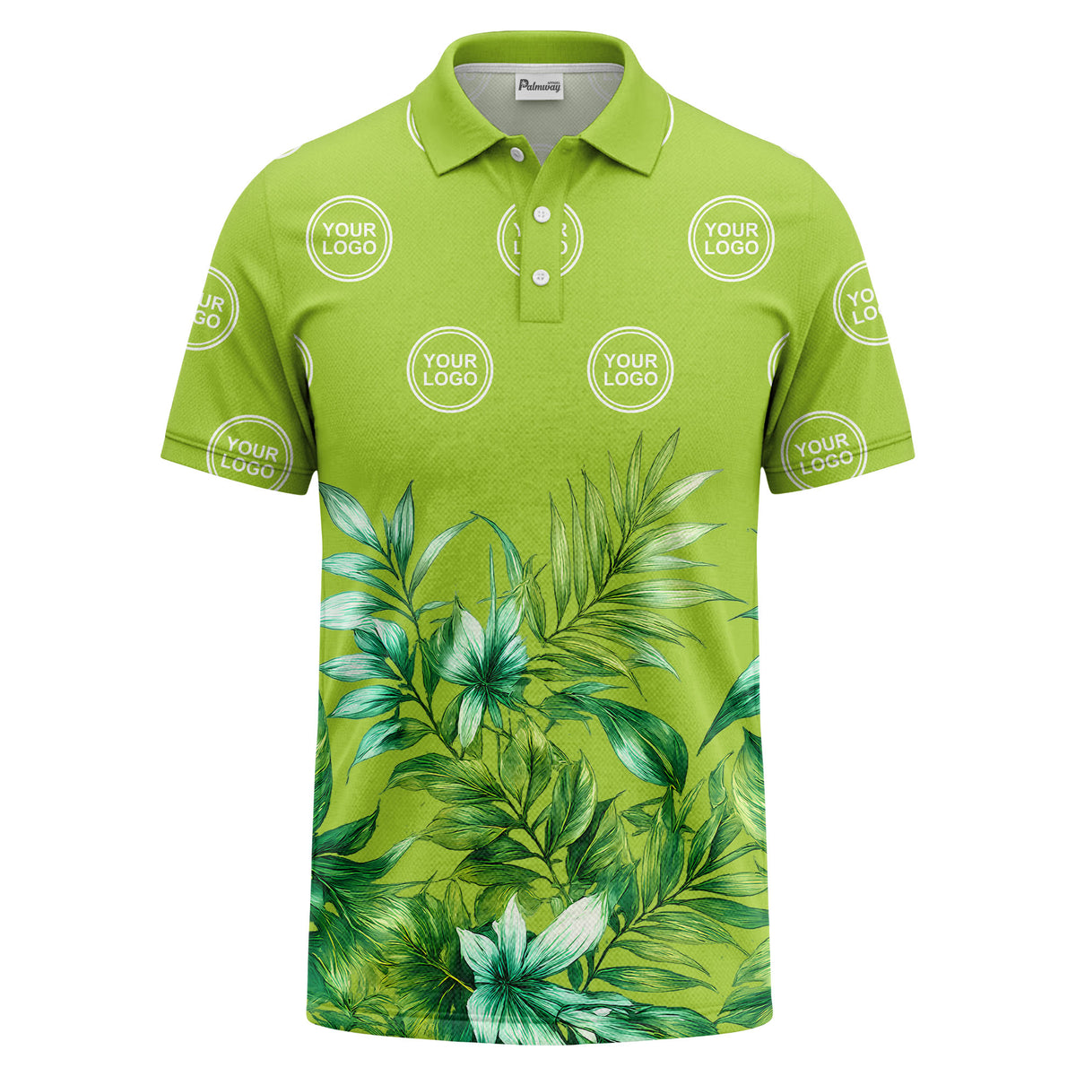watercolor exotic ferns & logo circle polo shirt
