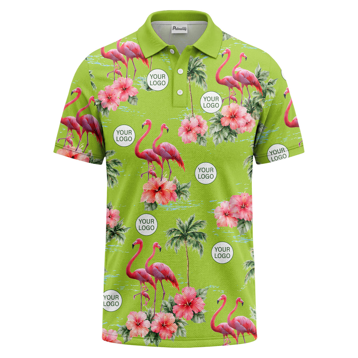 watercolor flamingos & hibiscus palm trees polo shirt for men