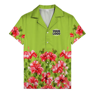 watercolor hibiscus & leaf aloha hawaiian shirt for men