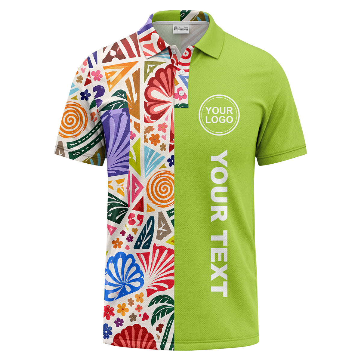watercolor palm leaves swirls custom geometric all over print polo shirt