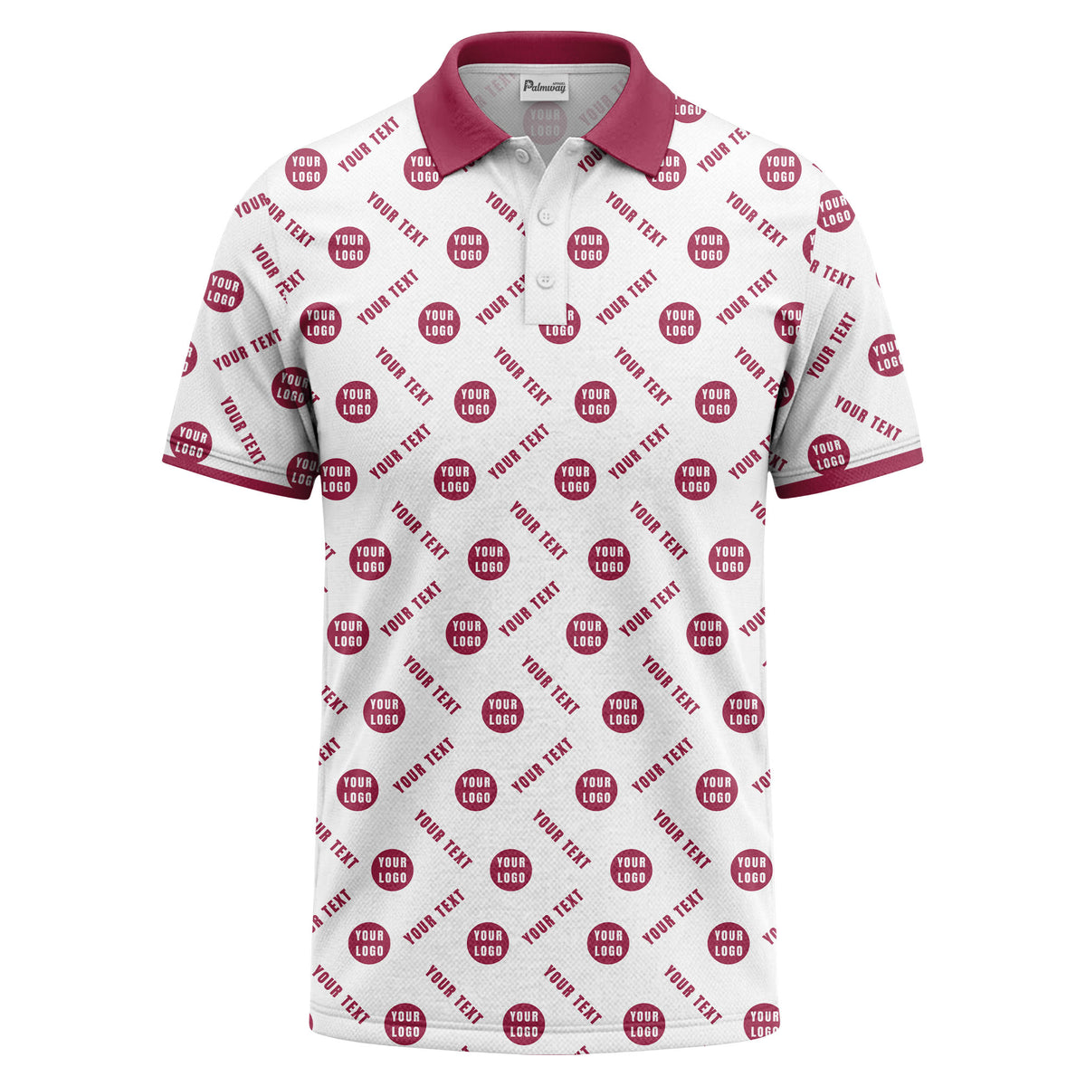 your name & logo repeat pattern all over print custom polo shirt