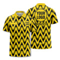 Custom Yellow & Black Zigzag Chevron Pattern Short Sleeve Polo Shirt - Personalized Logo & Text Athletic Golf Polo