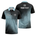 Custom Black & Light Blue Geometric Chevron Texture Print Short Sleeve Polo Shirt - Personalized Name & Logo Golf Polo