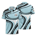 Custom Logo Light Blue, Black & White Abstract Wave Polo Shirt – Personalized Team & Business Uniform