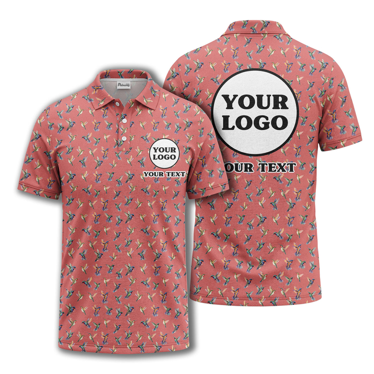 Custom Hummingbird Pattern Golf Polo Shirt – Personalized Logo & Name, Tropical Golf Team & Tournament Apparel