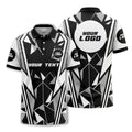 Custom Black, Grey & White Abstract Geometric Low-Poly Polygon Print Short Sleeve Polo Shirt - Personalized Text & Logo Athletic Golf Polo