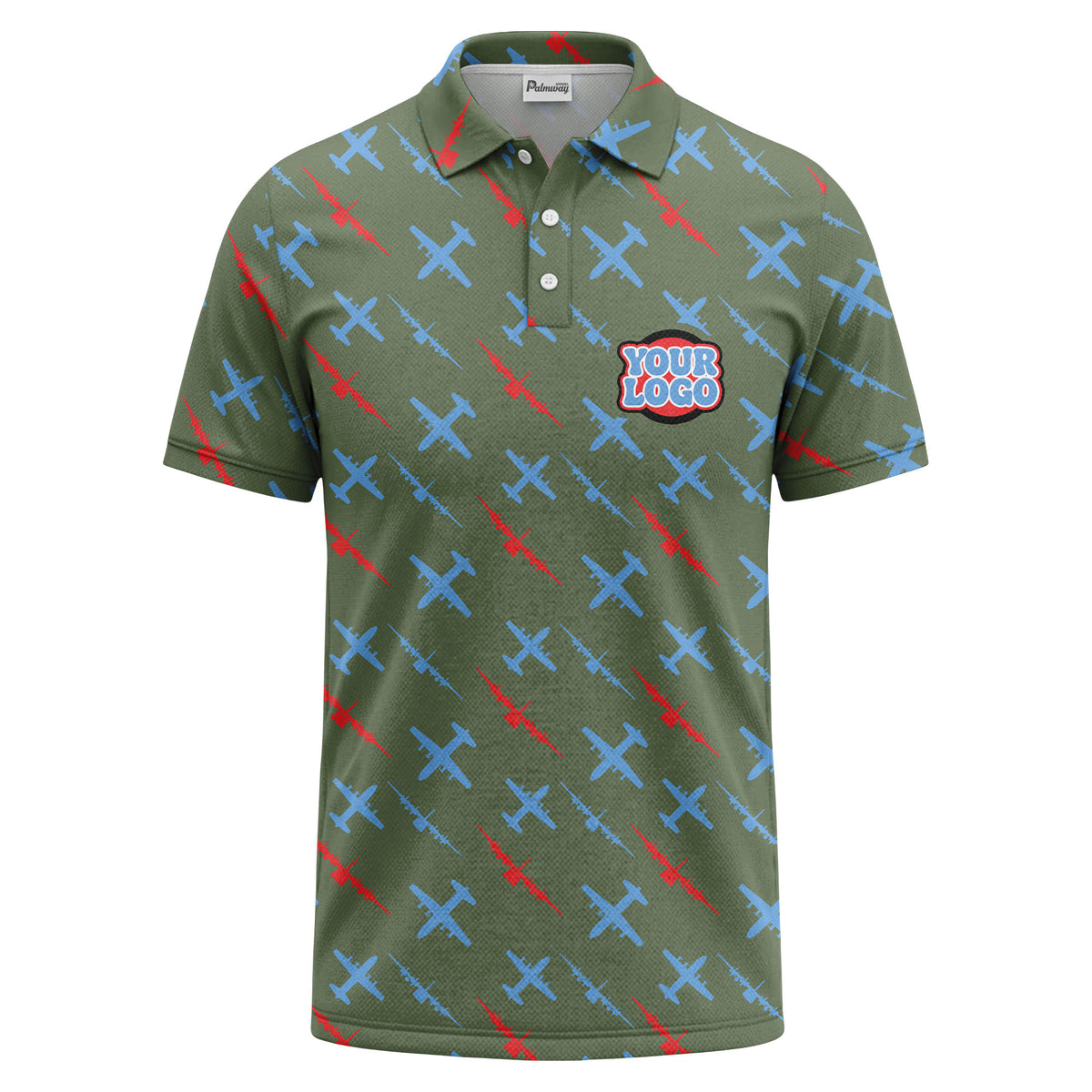 airplane silhouette repeat aviation graphic polo shirt for men