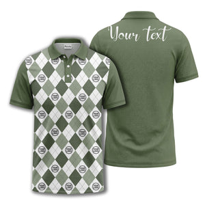 black white argyle diamond repeat pattern polo shirt with custom logo