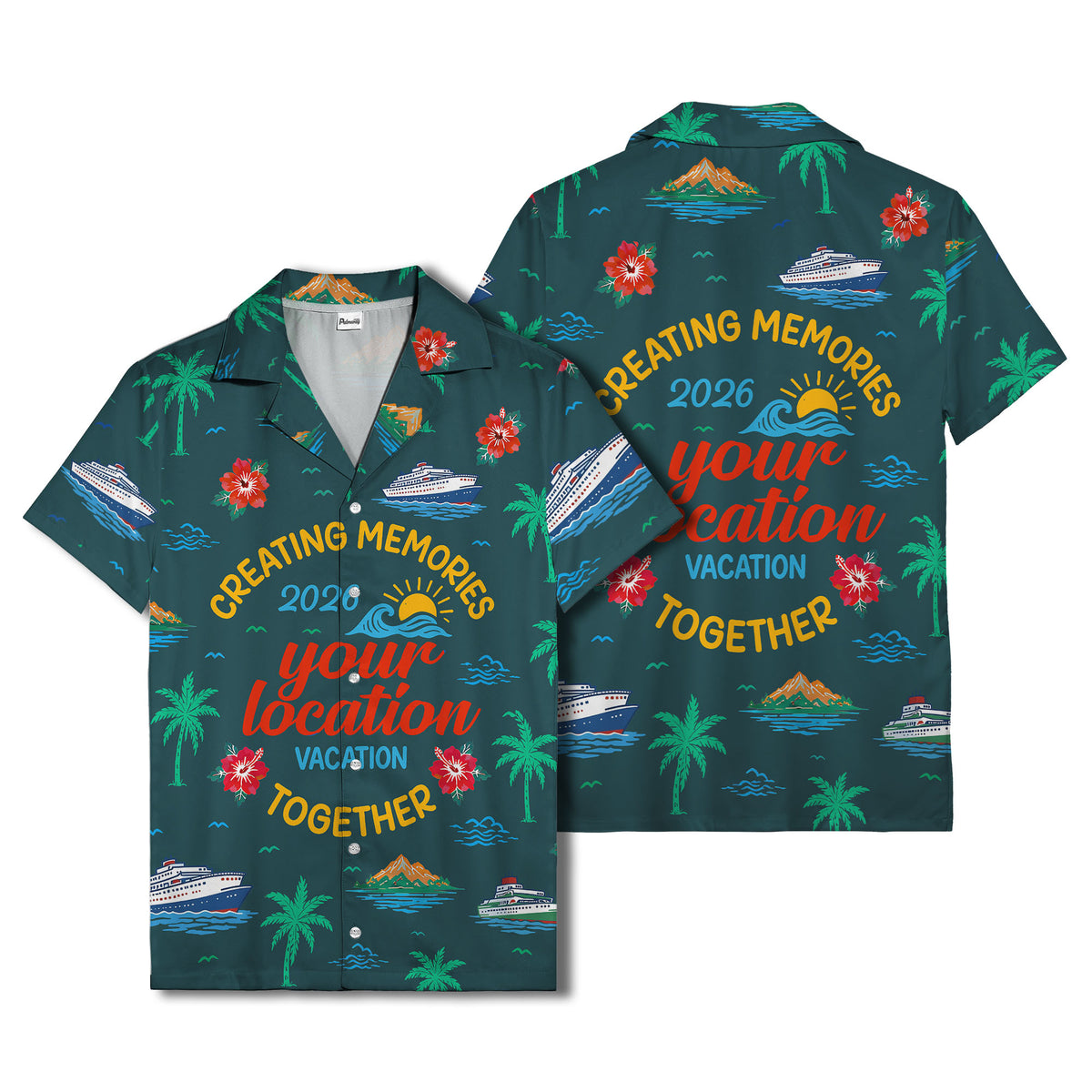 cruise ship & palm fronds watercolor vacation memories hawaiian shirt