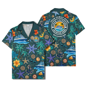 cruise ship palm trees starfish watercolor hawaiian shirt