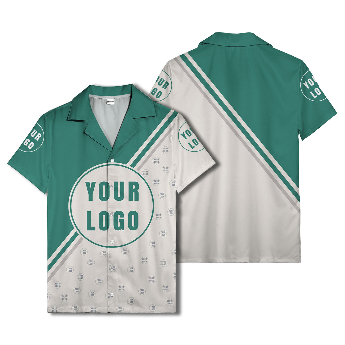 custom logo circles & diagonal stripes minimalist hawaiian shirt for men