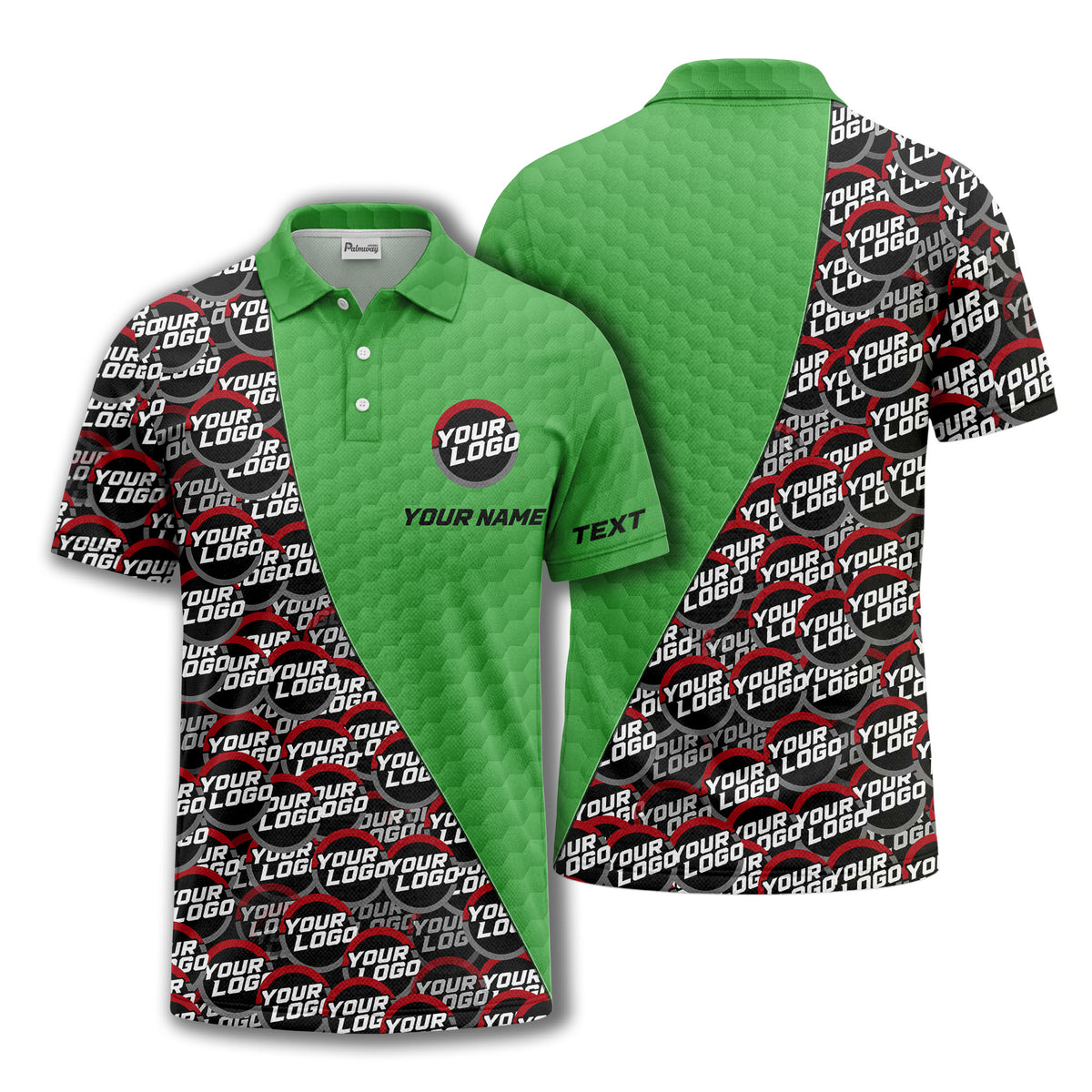 custom logo circles & hexagons grid polo shirt for men