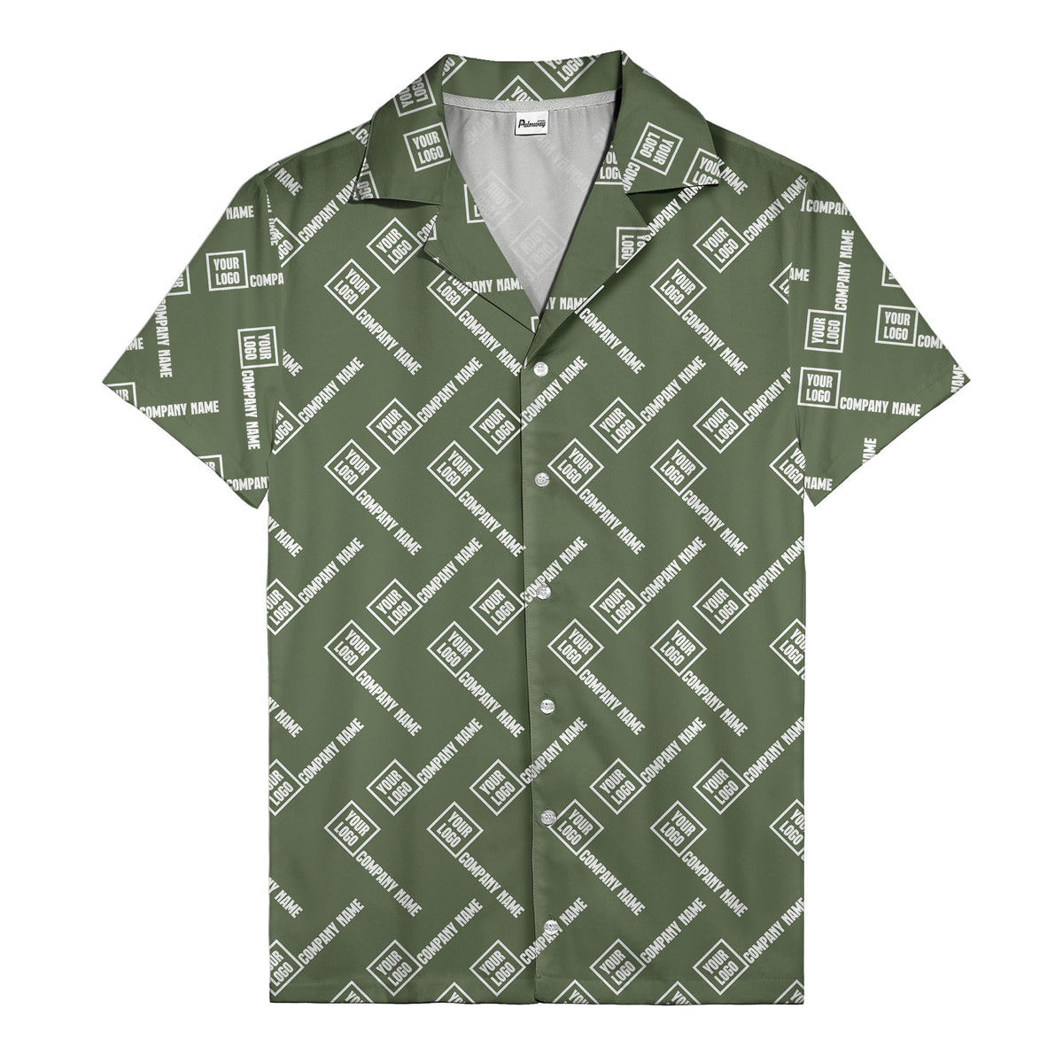 custom logo & company name repeat black hawaiian shirt for men