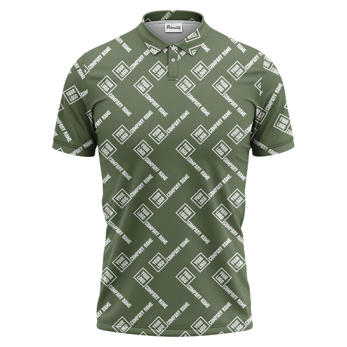 custom logo & company name repeat pattern black polo shirt for men