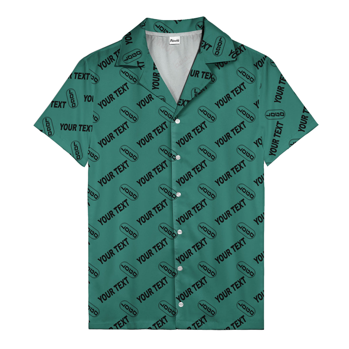 custom logo & editable text repeat pattern black hawaiian shirt
