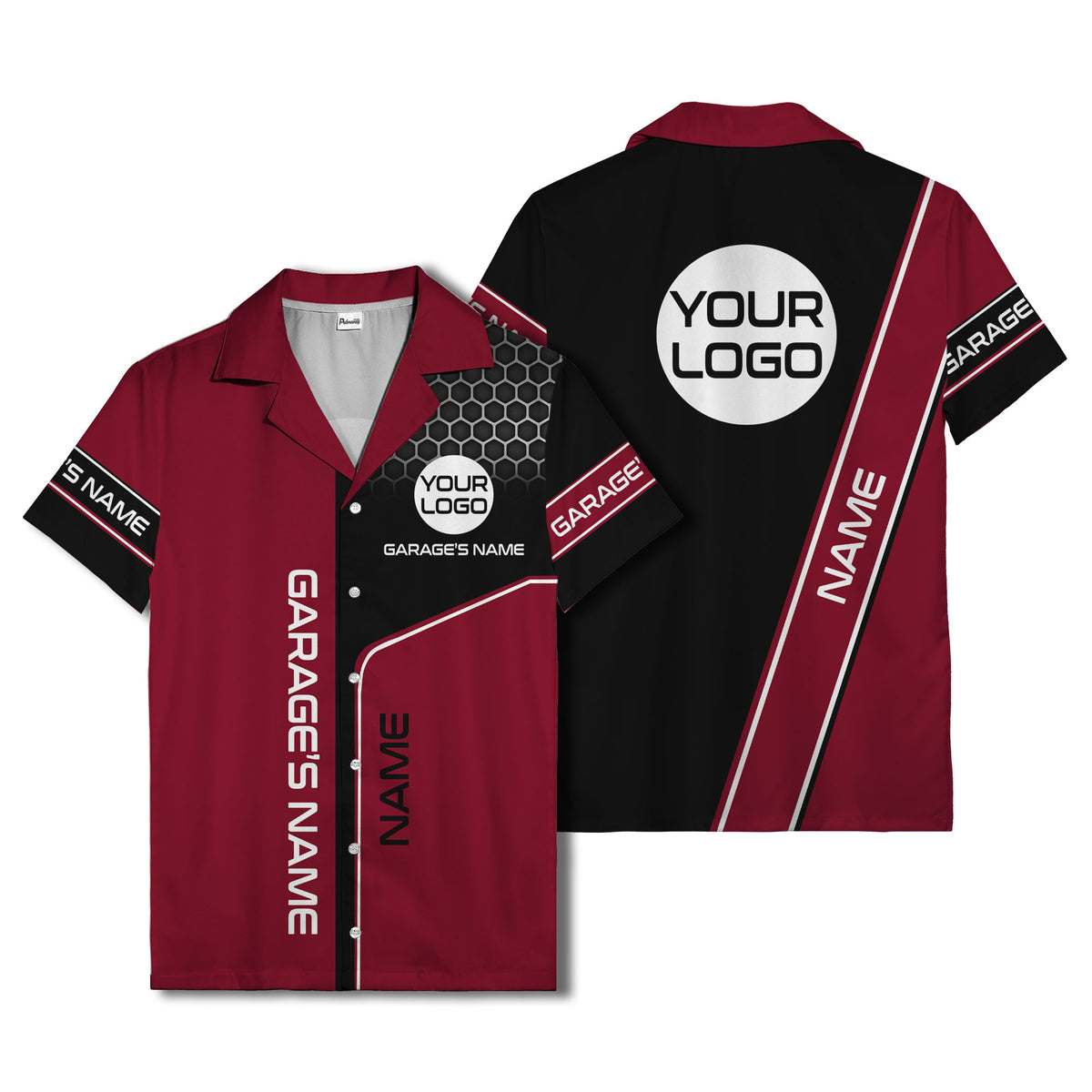 custom logo hexagonal honeycomb automotive hawaiian shirt for men
