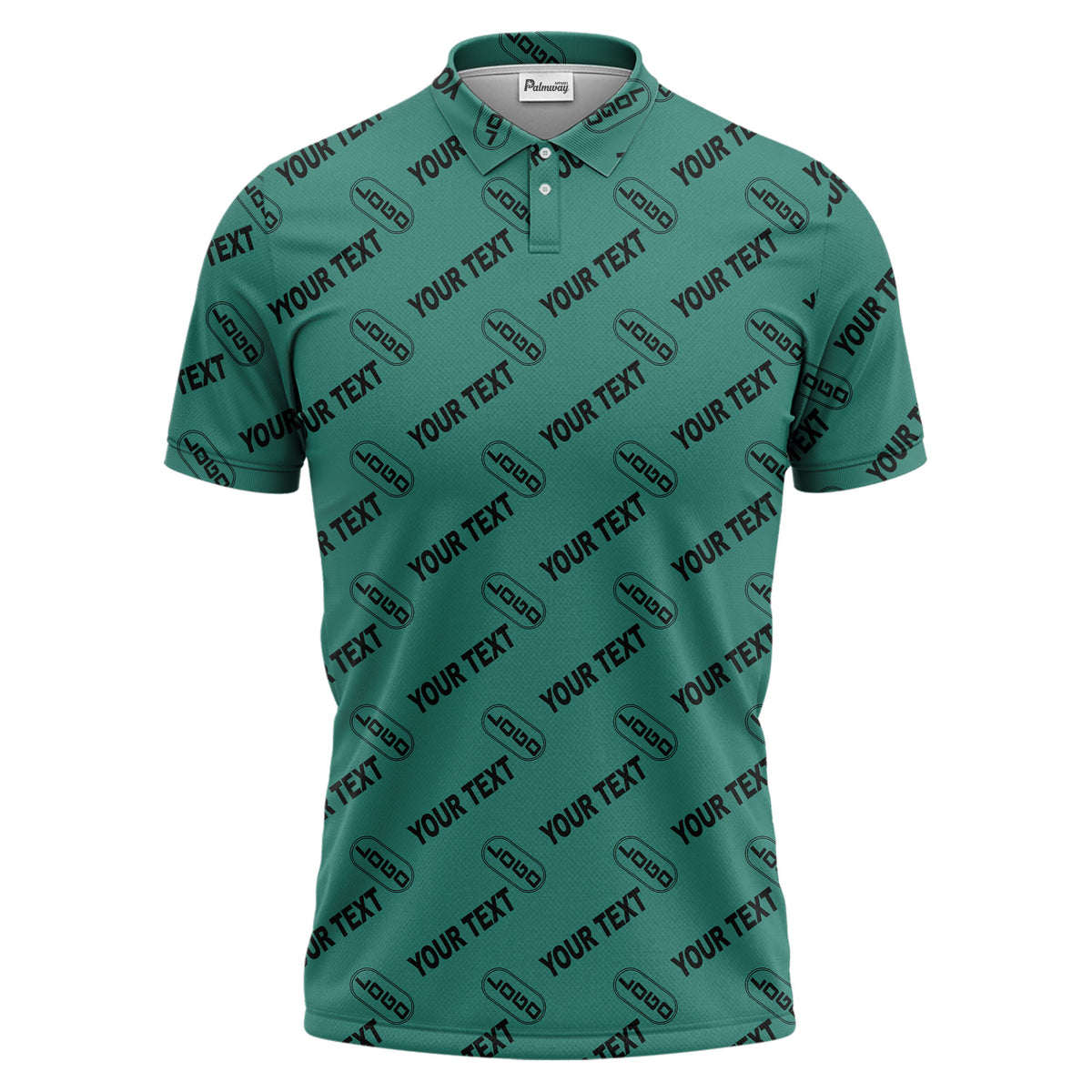 custom logo & monogram text repeat pattern black polo shirt for men