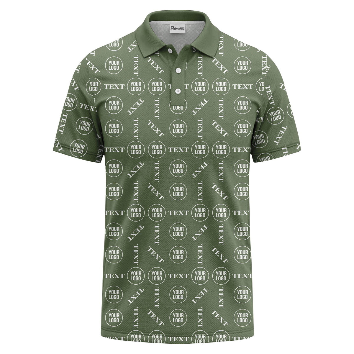 custom logo & text repeat all over print polo shirt