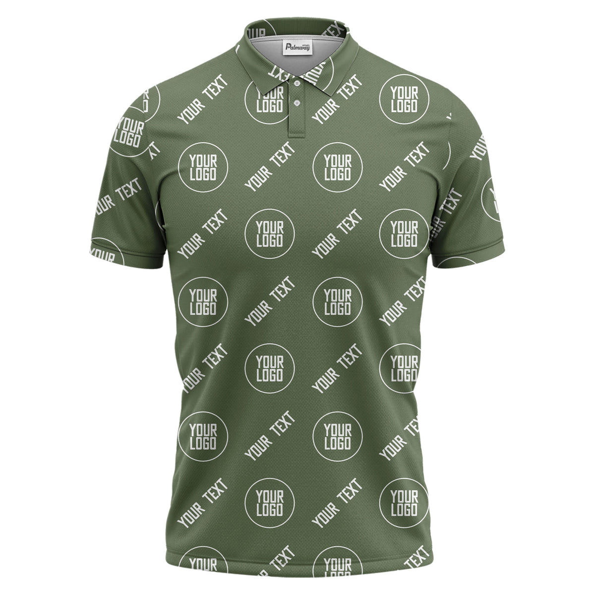custom logo & text repeat pattern black personalized polo shirt for men