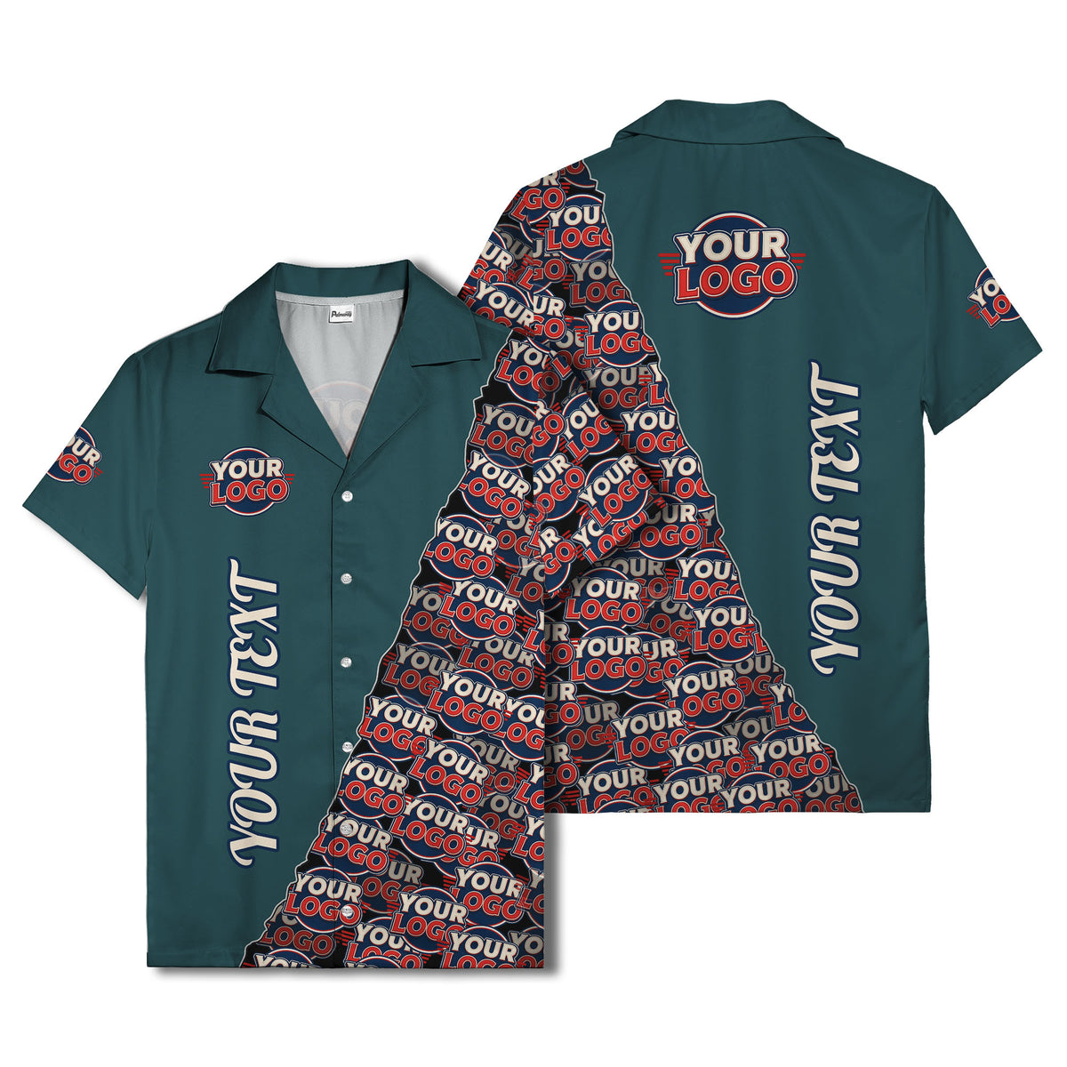 custom logo & vertical text repeat pattern hawaiian shirt