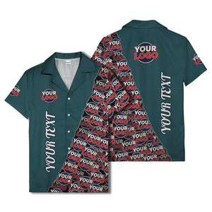 custom logo & vertical text repeat pattern hawaiian shirt