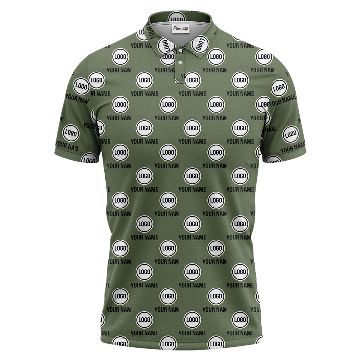 custom name & logo repeat circle pattern black polo shirt