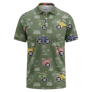 drum kit & palm tree repeat rock band polo shirt for men